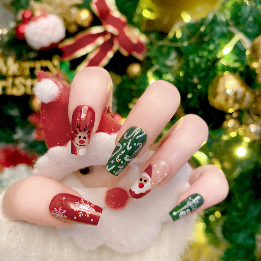 Nail Art Burgundy - 크리스마스 가짜 손톱, 귀여운 새해 겨울