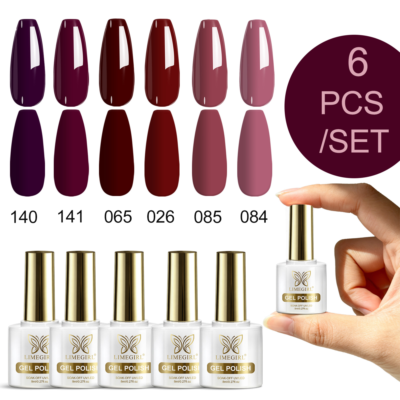 Nail Art Burgundy - LIMEGIRL 6 색 젤 네일 폴리쉬