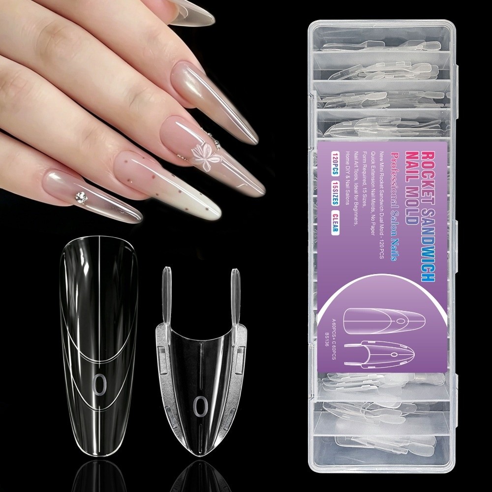 Nail Art Y2K - 120개 로켓 모양 샌드위치 듀얼 네일