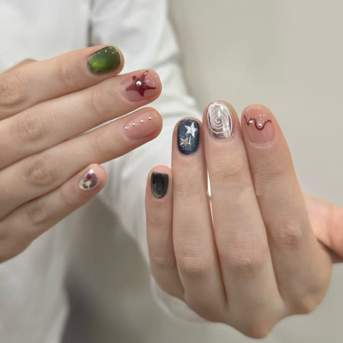 10개 반짝이 캣아이 숏 스퀘어 라운드 핸드메이드 귀여 - Nail Art Y2K 리뷰 및 가격