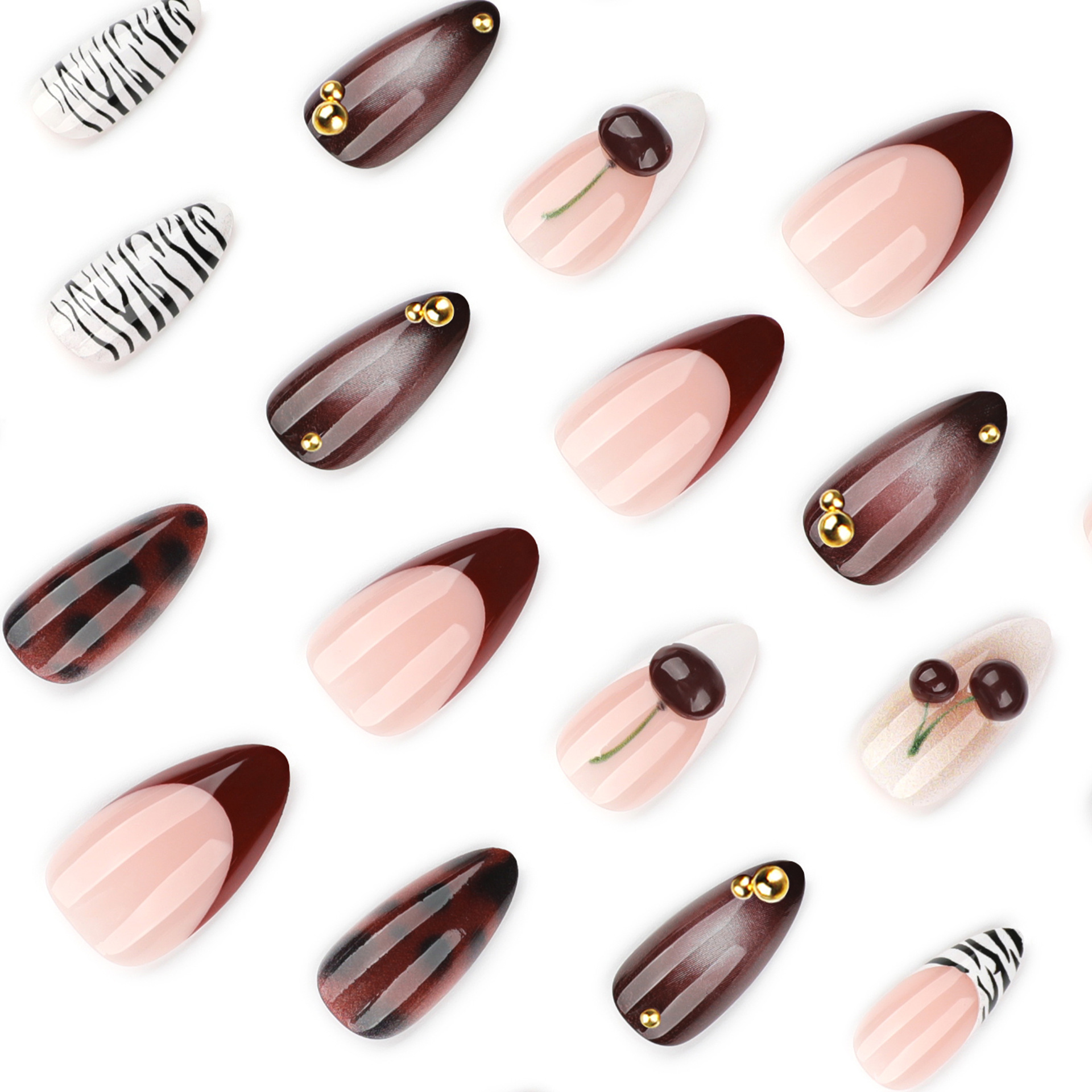 24개 버건디 누드 브라운 프레스온 네일 아몬드 모양  - Nail Art Burgundy 리뷰 및 가격