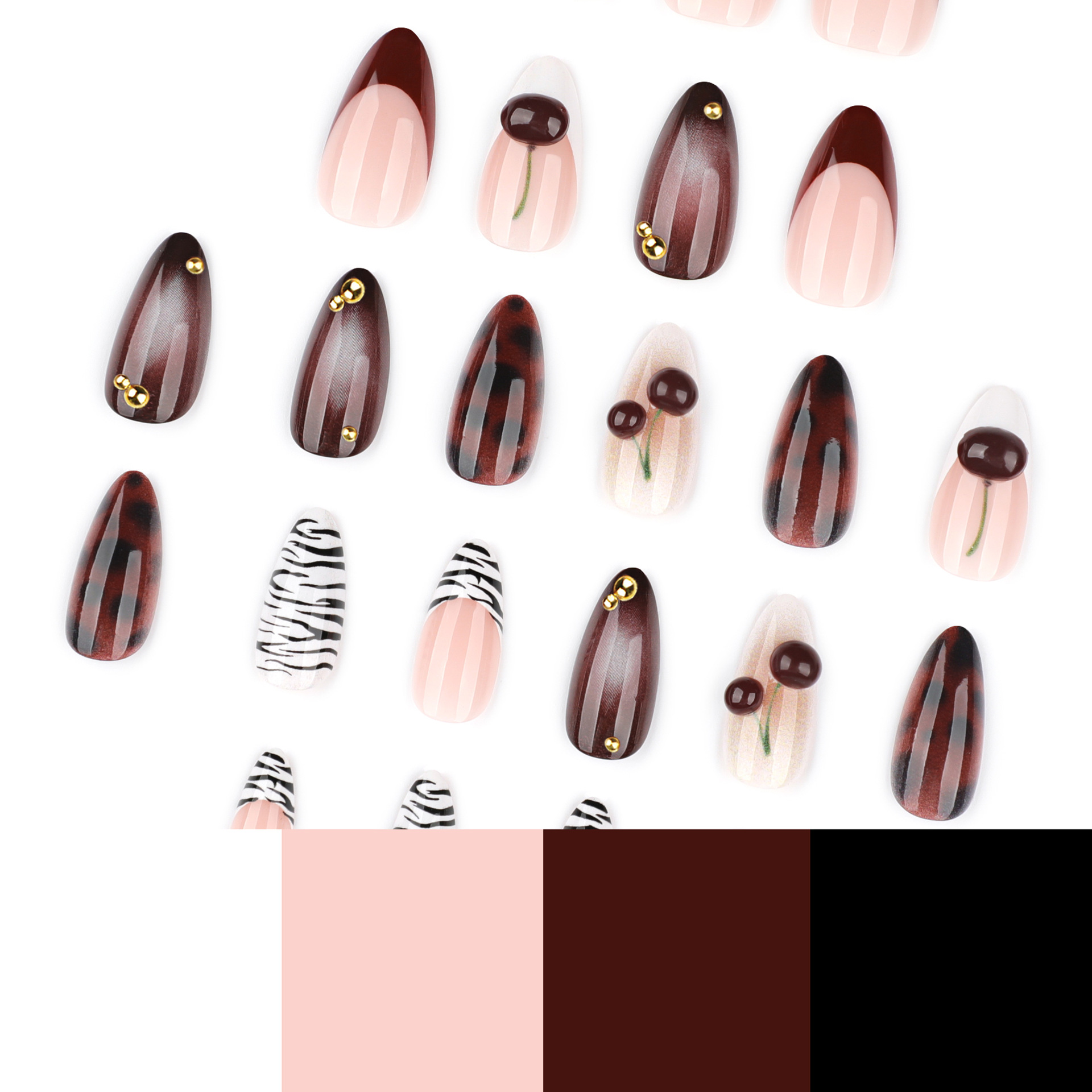 24개 버건디 누드 브라운 프레스온 네일 아몬드 모양  - Nail Art Burgundy 리뷰 및 가격