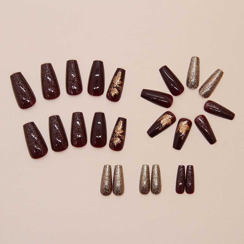 24개 우아한 버건디 글리터 골든 메이플 리프 네일 아 - Nail Art Burgundy 리뷰 및 가격