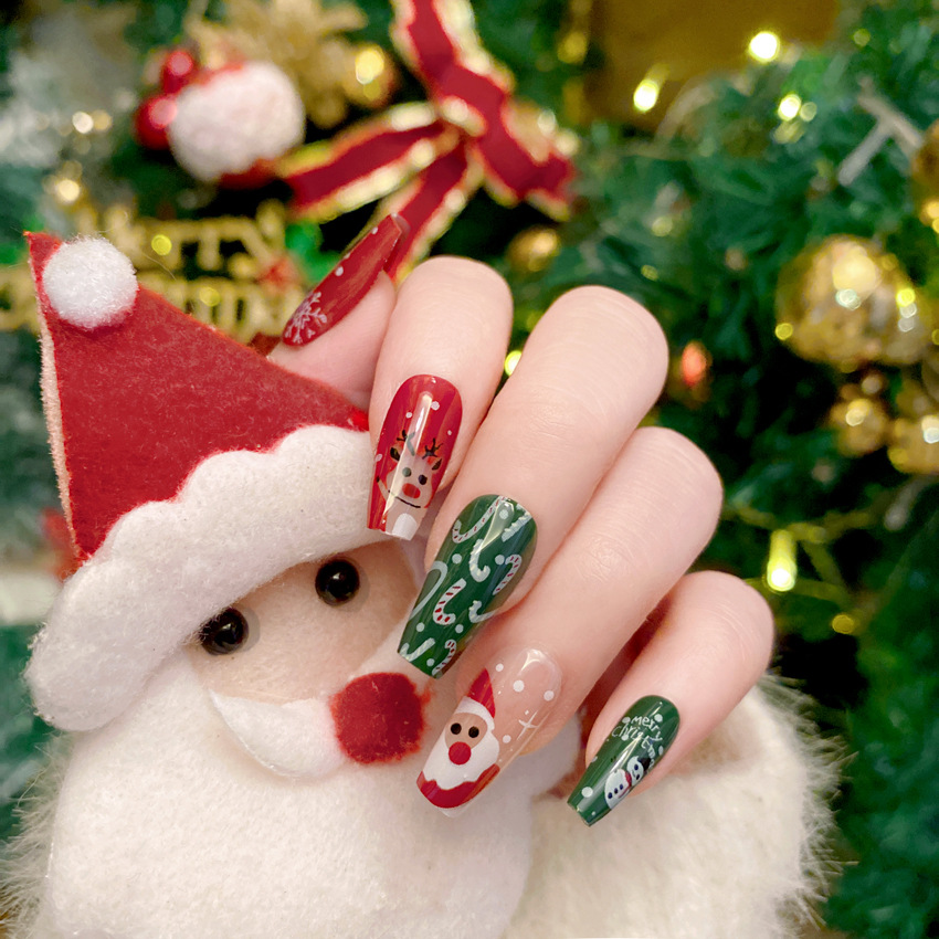 크리스마스 가짜 손톱, 귀여운 새해 겨울 따뜻한 엘크, - Nail Art Burgundy 리뷰 및 가격