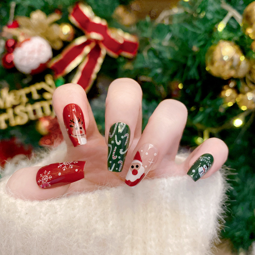 크리스마스 가짜 손톱, 귀여운 새해 겨울 따뜻한 엘크, - Nail Art Burgundy 리뷰 및 가격