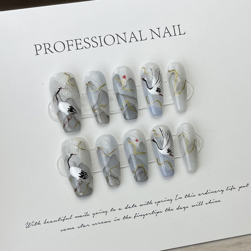 10 조각 중국 스타일 잉크 그림 손톱에 수제 프레스  - Nail Art Painting 리뷰 및 가격