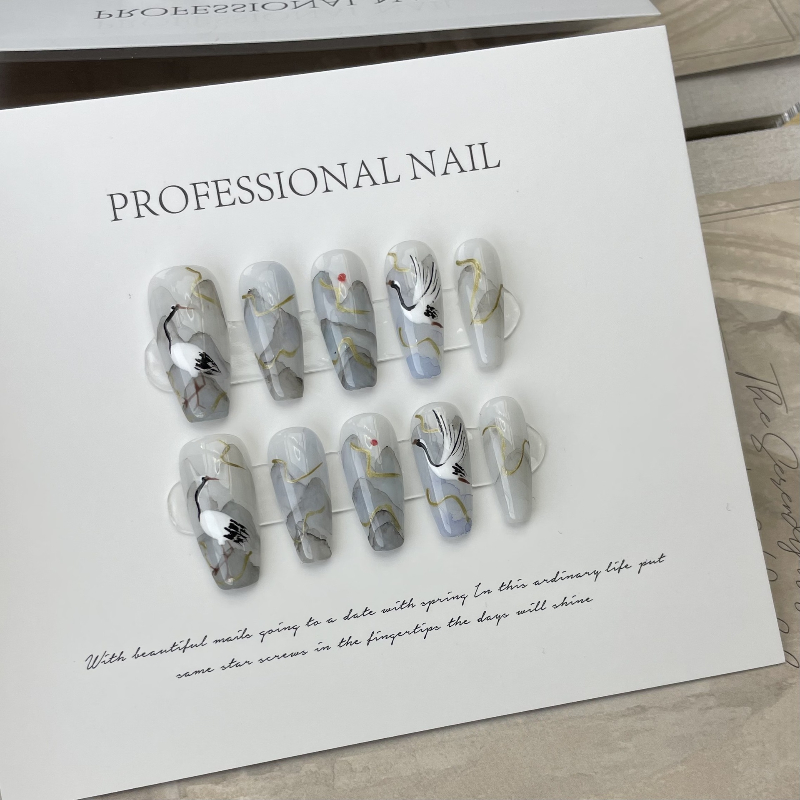 10 조각 중국 스타일 잉크 그림 손톱에 수제 프레스  - Nail Art Painting 리뷰 및 가격
