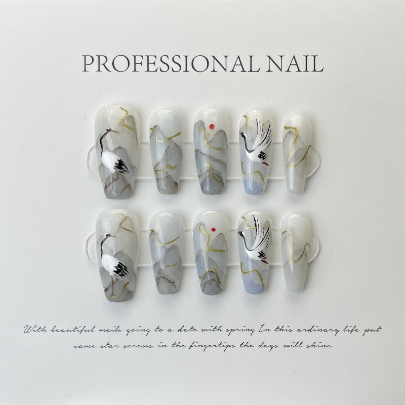 10 조각 중국 스타일 잉크 그림 손톱에 수제 프레스  - Nail Art Painting 리뷰 및 가격