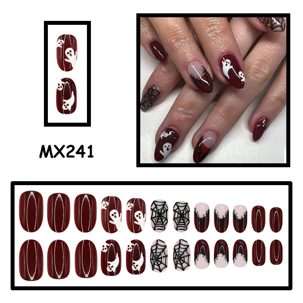 24개 할로윈 프레스온 네일 고스트 스파이더 웹 버건디 - Nail Art Burgundy 리뷰 및 가격
