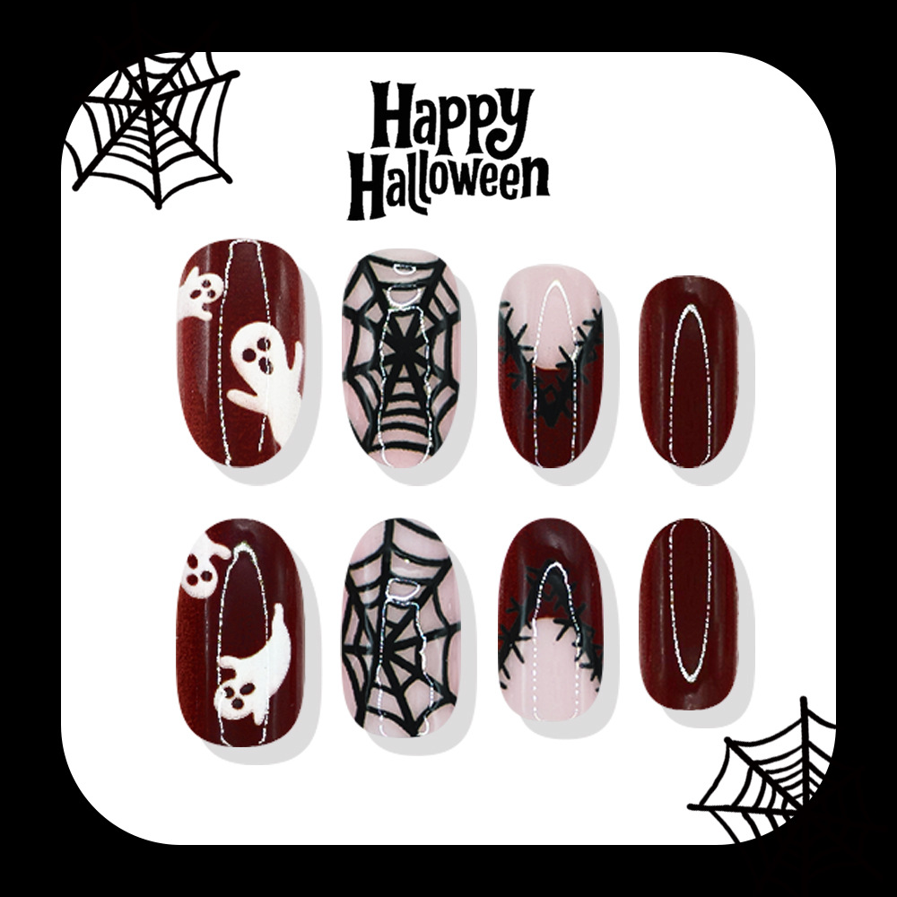 24개 할로윈 프레스온 네일 고스트 스파이더 웹 버건디 - Nail Art Burgundy 리뷰 및 가격