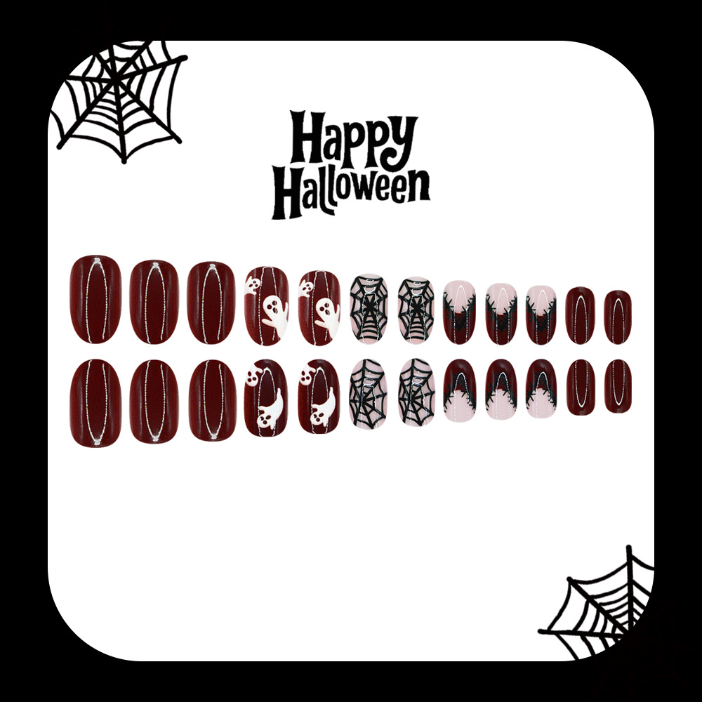 24개 할로윈 프레스온 네일 고스트 스파이더 웹 버건디 - Nail Art Burgundy 리뷰 및 가격