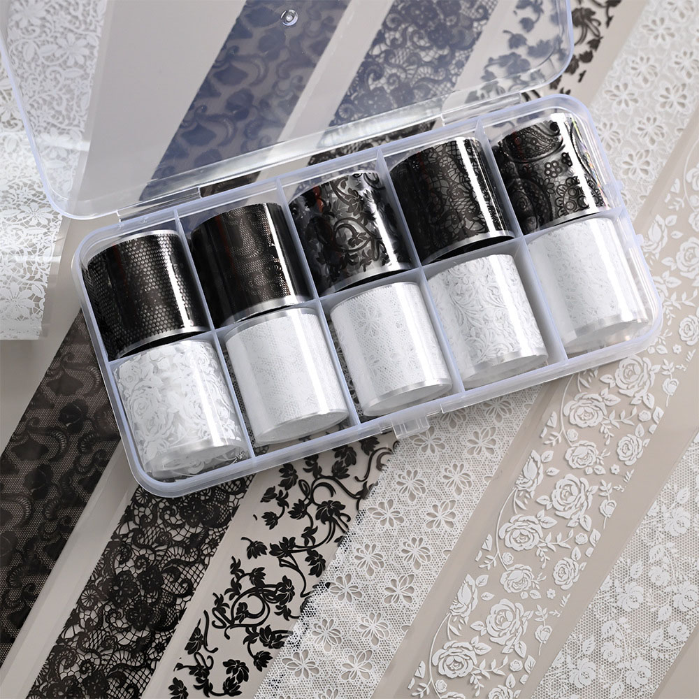 10 롤/박스 새로운 흑백 레이스 네일 전사 스티커 섹 - Nail Foil Transfer 리뷰 및 가격