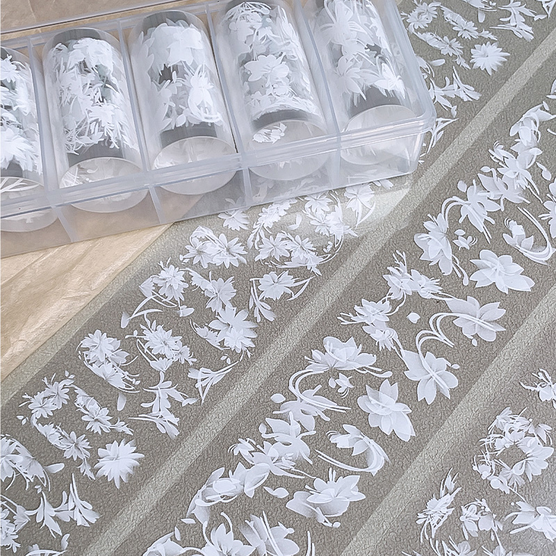 6롤/박스 화이트 플라워 네일 아트 트랜스퍼 포일 데칼 - Nail Foil Transfer 리뷰 및 가격