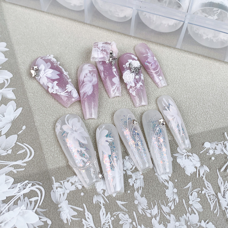 6롤/박스 화이트 플라워 네일 아트 트랜스퍼 포일 데칼 - Nail Foil Transfer 리뷰 및 가격