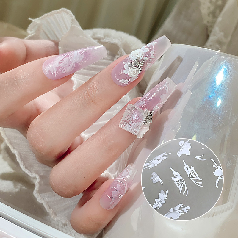 6롤/박스 화이트 플라워 네일 아트 트랜스퍼 포일 데칼 - Nail Foil Transfer 리뷰 및 가격