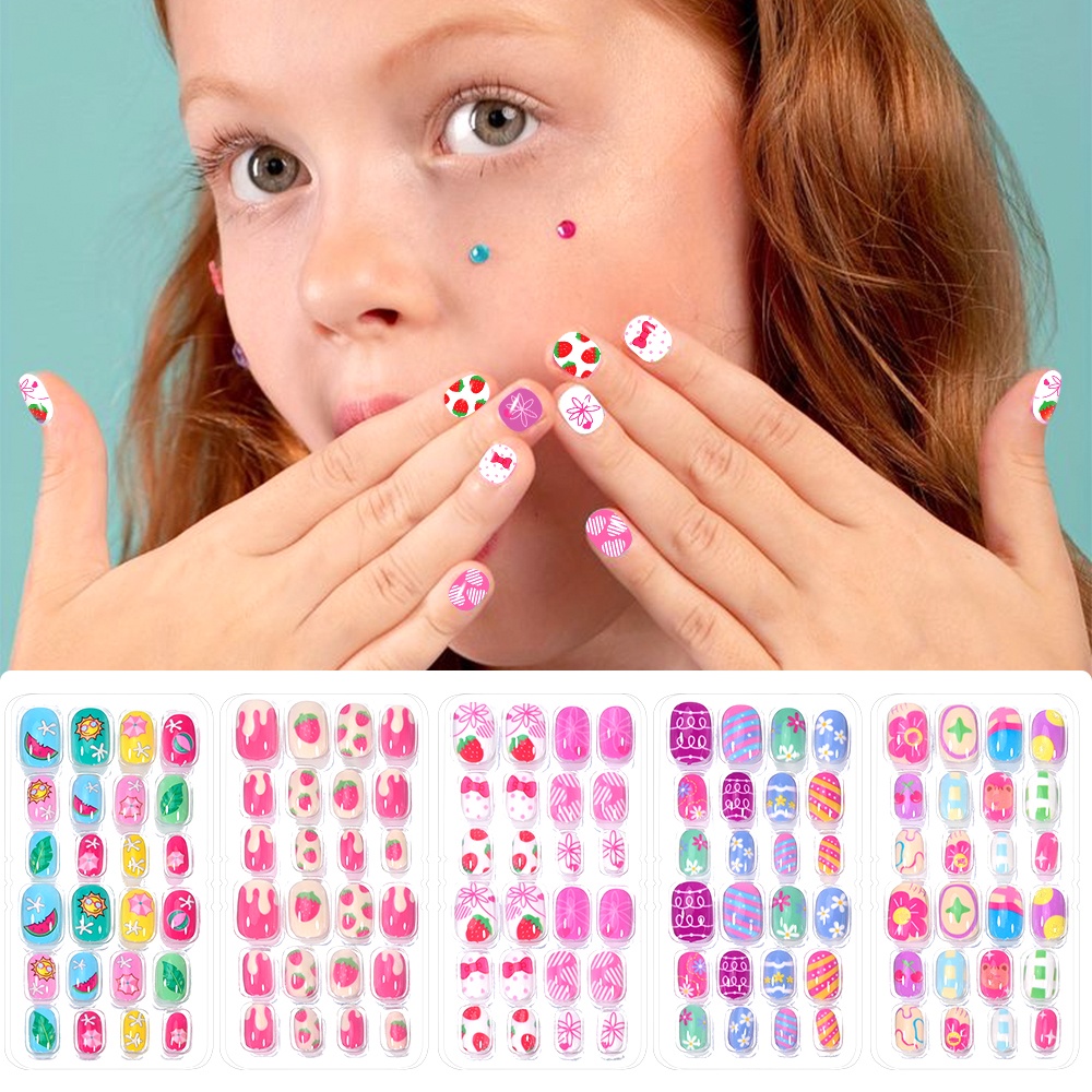 120 조각 5 세트 캔디 키즈 프레스 온 손톱 어린이 - Nail Art Y2K 리뷰 및 가격