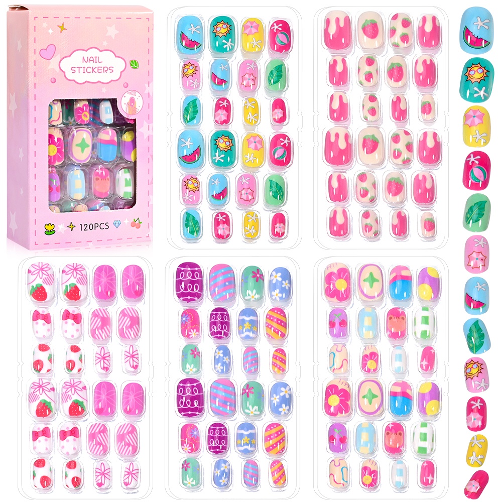 120 조각 5 세트 캔디 키즈 프레스 온 손톱 어린이 - Nail Art Y2K 리뷰 및 가격