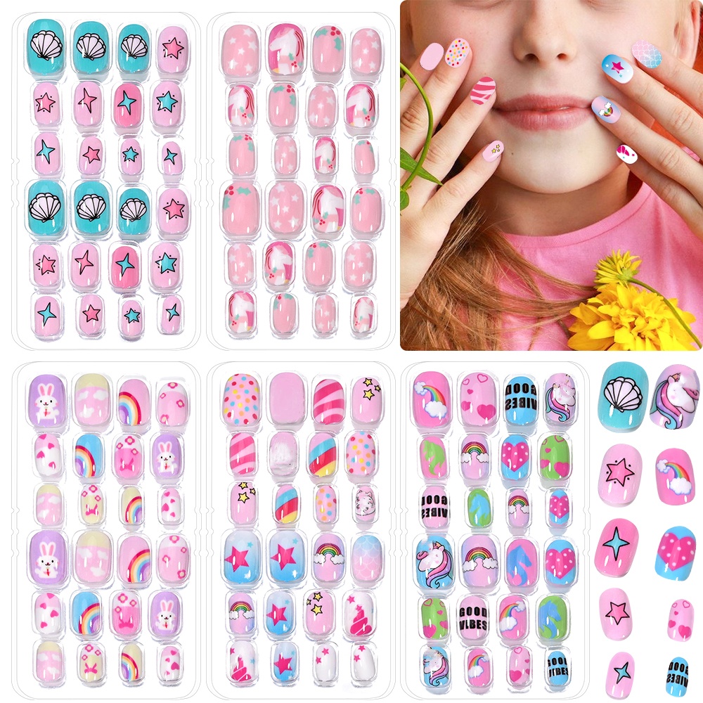 120 조각 5 세트 캔디 키즈 프레스 온 손톱 어린이 - Nail Art Y2K 리뷰 및 가격