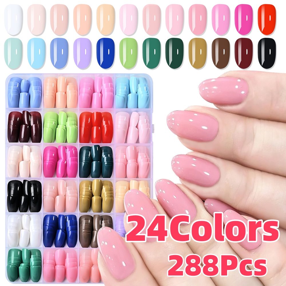24색(288개) 컬러풀 숏 오벌 프레스온 네일 글로시 - Nail Art Y2K 리뷰 및 가격