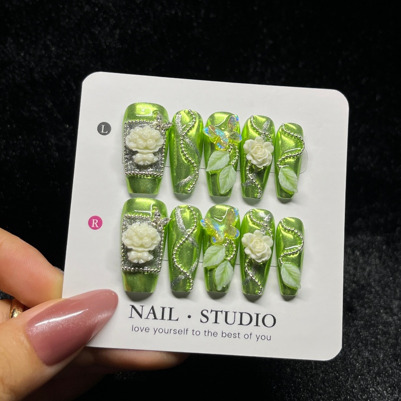 10개입 로즈 골드 프레스온 네일 3D 버건디 로즈 반 - Nail Art Burgundy 리뷰 및 가격