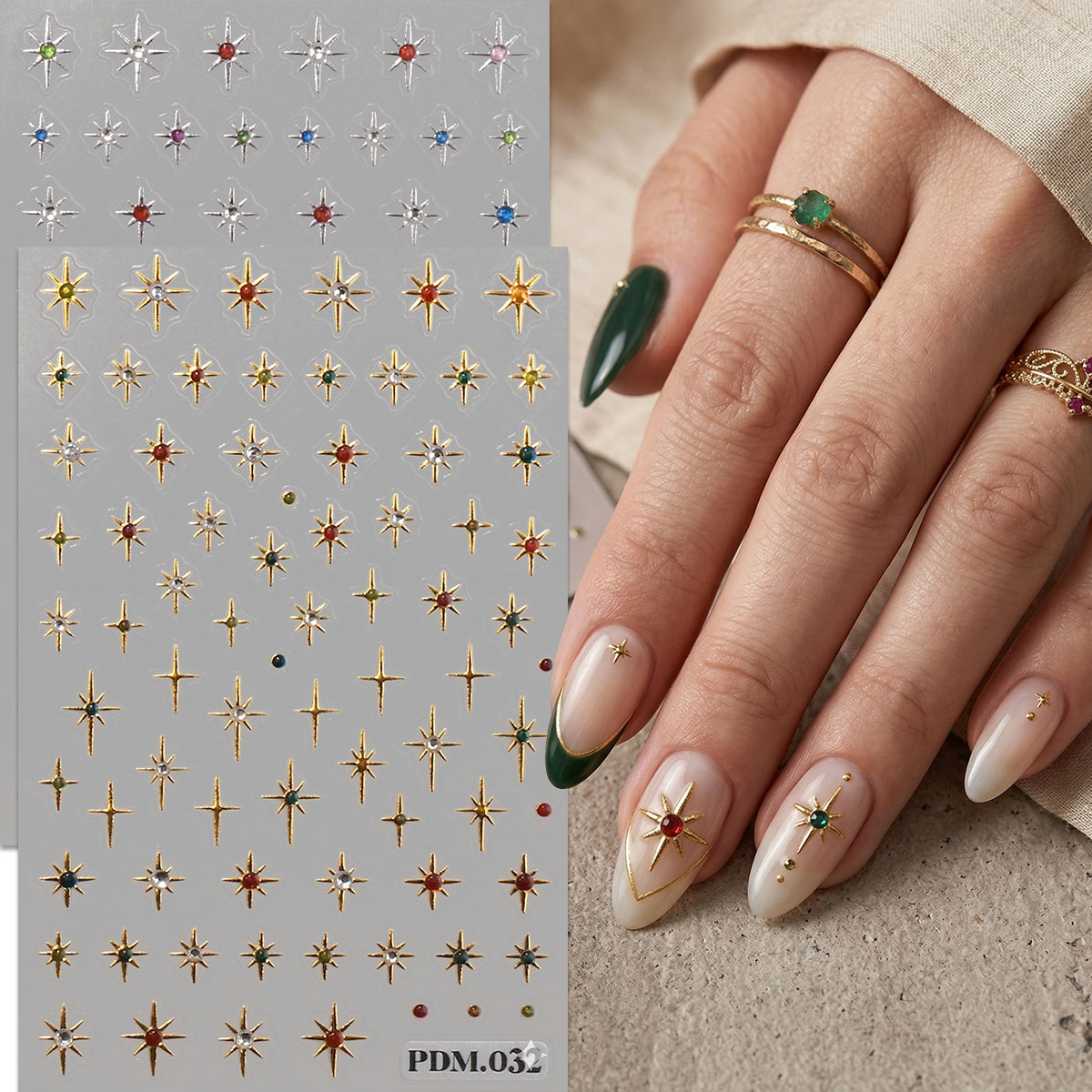 골드 실버 스타버스트 네일 아트 스티커, Y2K 크로스 - Nail Art Ramadan 리뷰 및 가격