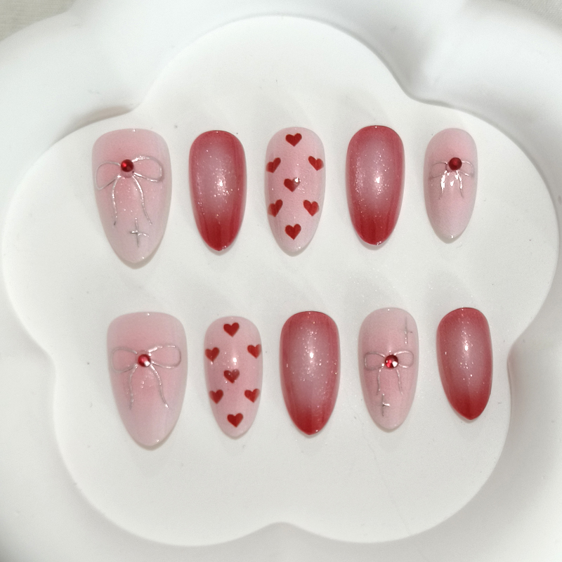 10개입 달콤하고 귀여운 하트 모양 프린트 짧은 아몬드 - Nail Art Y2K 리뷰 및 가격