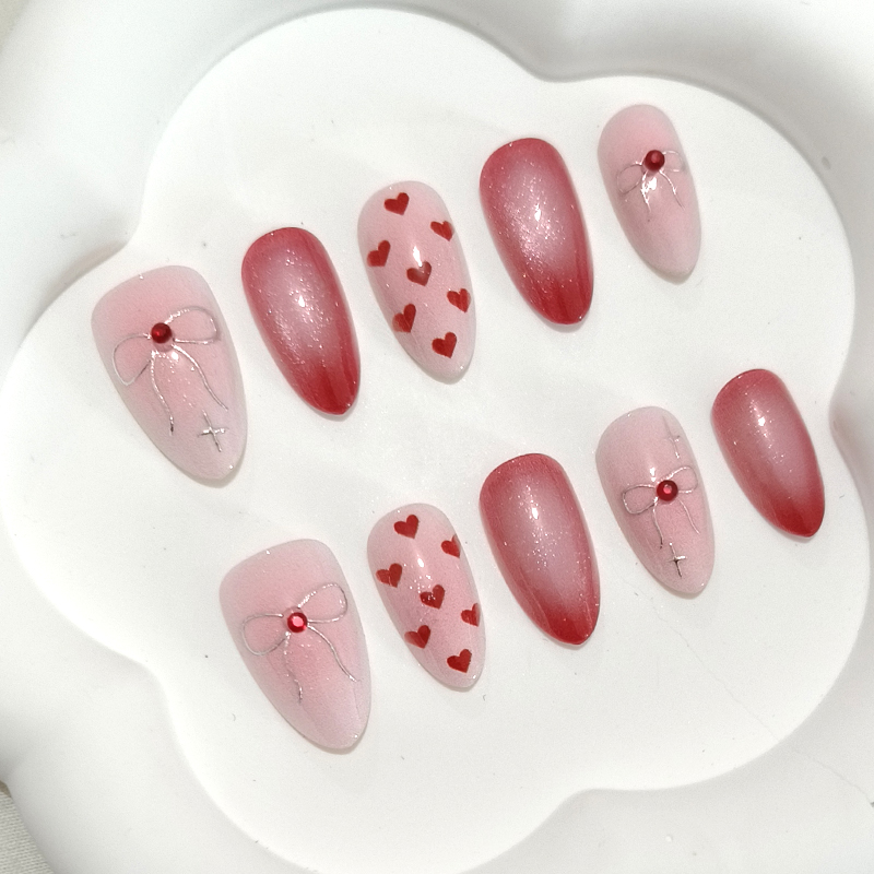 10개입 달콤하고 귀여운 하트 모양 프린트 짧은 아몬드 - Nail Art Y2K 리뷰 및 가격
