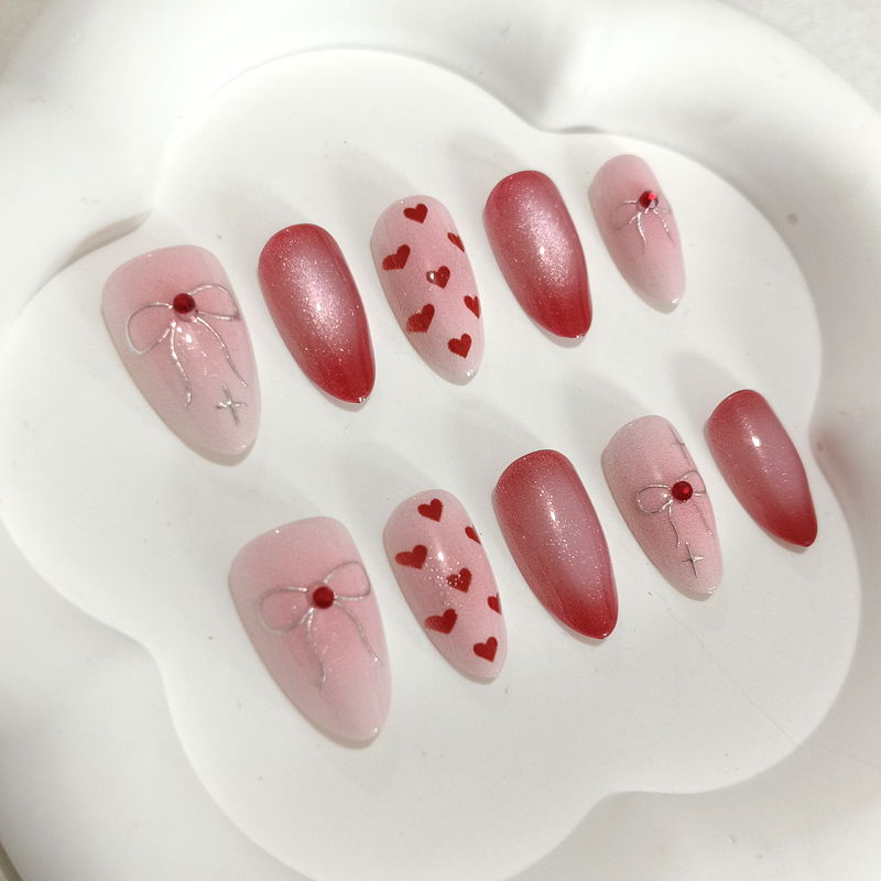 10개입 달콤하고 귀여운 하트 모양 프린트 짧은 아몬드 - Nail Art Y2K 리뷰 및 가격